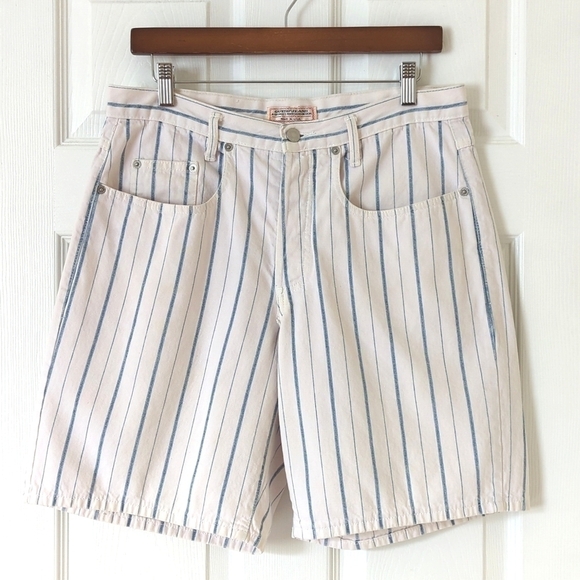 Guess by Georges Marciano 80's Vintage Relaxed High Rise Striped Jean Shorts 2 - Picture 1 of 12